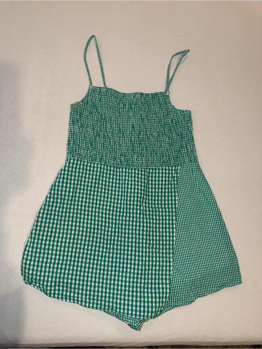 Urban Outfitters Green Gingham Smocked Romper